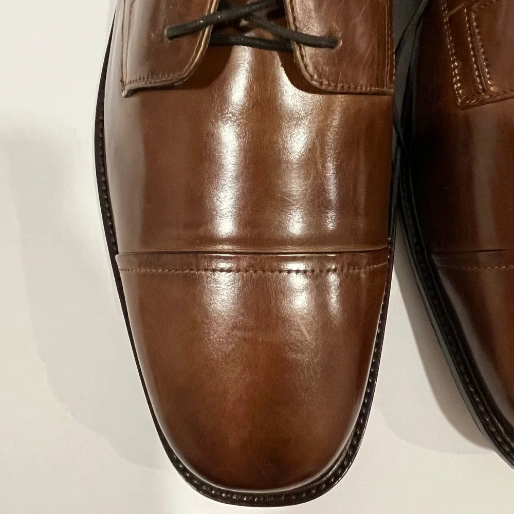 J Murphy Johnston & Murphy Mens Brown Leather Cap Toe Derby Shoes 14 M